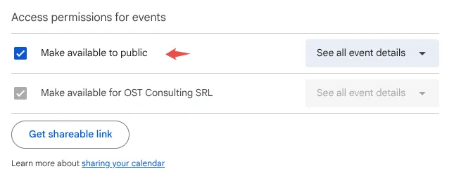 Making a Google Calendar available to the public in Access permissions