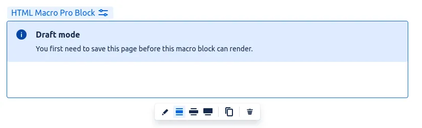 Saving the custom code block in HTML Macro Pro, save embedded code in Confluence